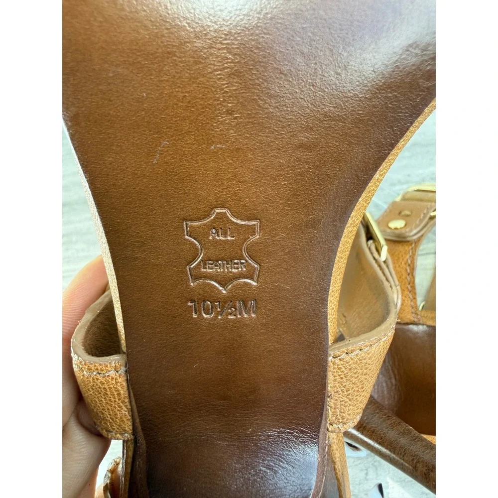Tory Burch Heeled Sandals Gladiator Strappy Buckle Tan Leather Luxe Glam 10.5
